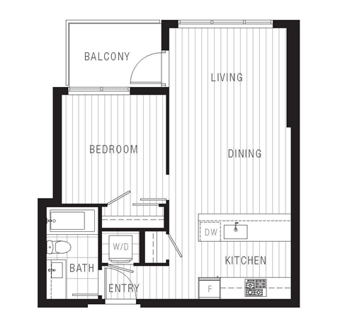 Plan 1Ea - 1 Bed + 1 Bath, 576 sq. ft.
